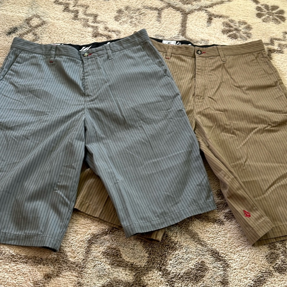 Lot 2 VOLCOM stone 34 shorts 12.5” inseam NWOT Gray pinstripe khaki pinstripe